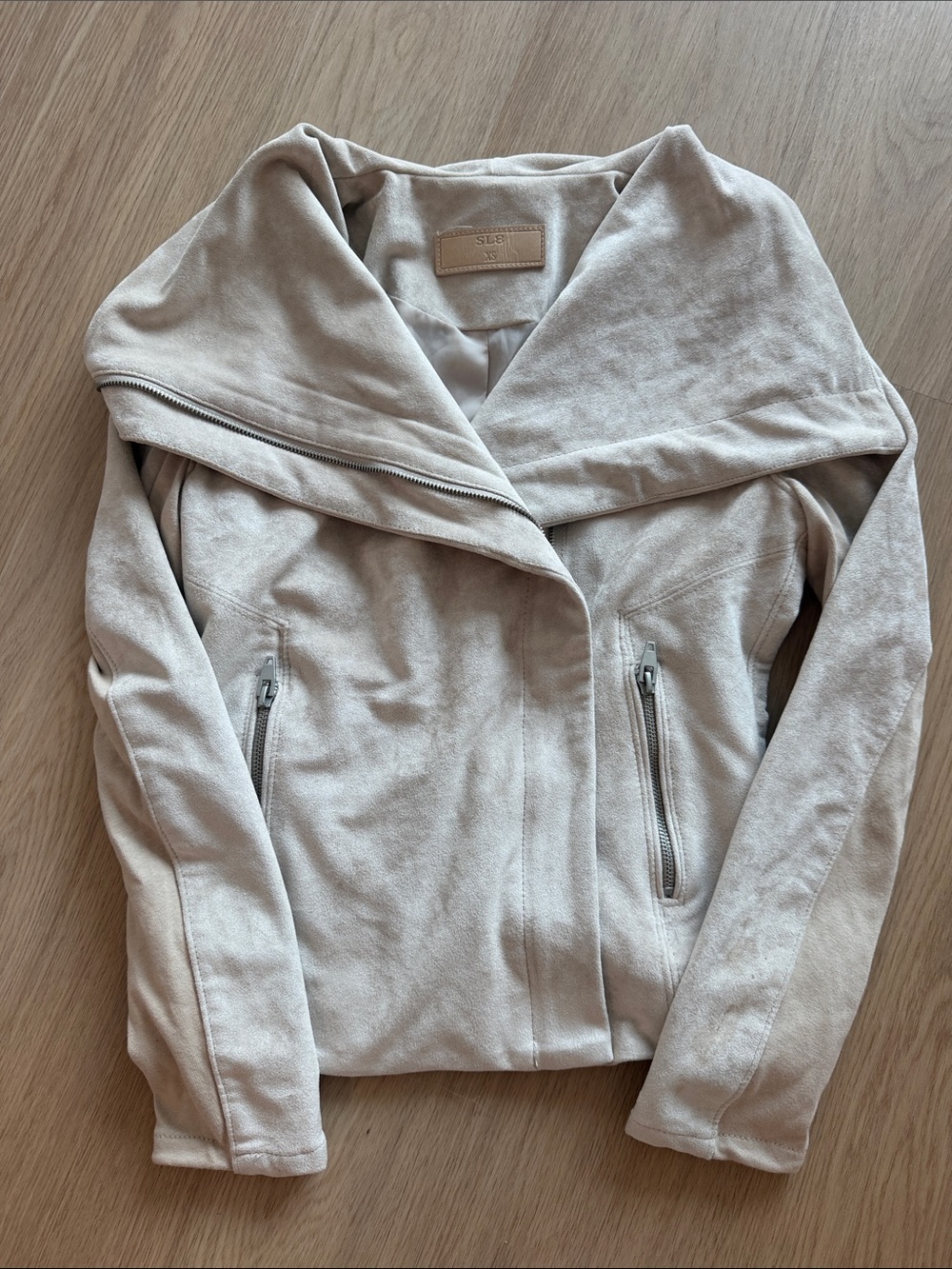 Women's Sl8 Light Taupe Asymmetrical Zip Bomber Jacket